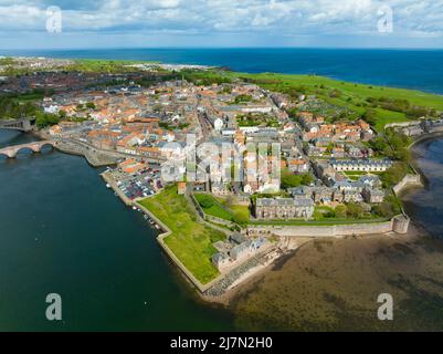 Aerial view of  town centre of Berwick upon Tweed in Northumberland, England, UK Stock Photo