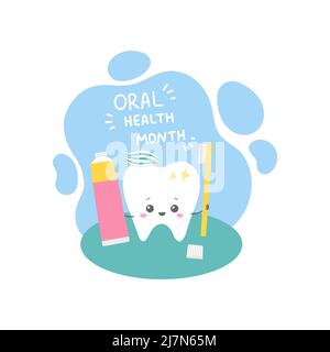 Oral care month, teeth care vector illustration Stock Vector