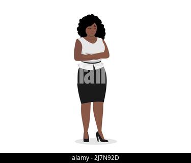 Attractive chubby black businesswoman standing in elegant office