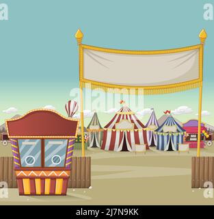 Retro cartoon circus with tents. Vintage carnival background Stock ...