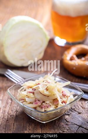 bavarian cabbage salad on wood Stock Photo