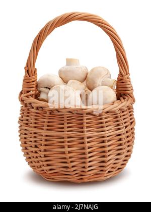 mushroom in basket path isolated on white Stock Photo