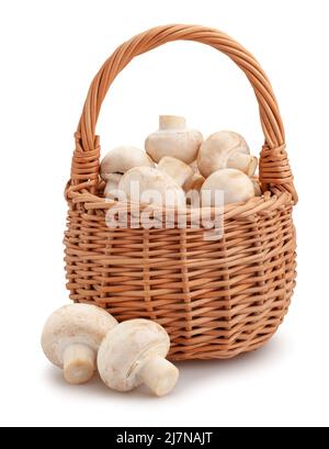 mushroom in basket path isolated on white Stock Photo