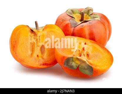 sliced persimmon path isolated on white