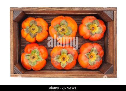 persimmon in box path isolated on white Stock Photo
