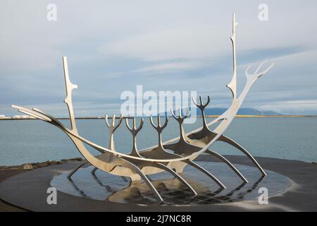 Reykjavik, Iceland - October 23. 2021: Artwork Solfarid at the coast Stock Photo