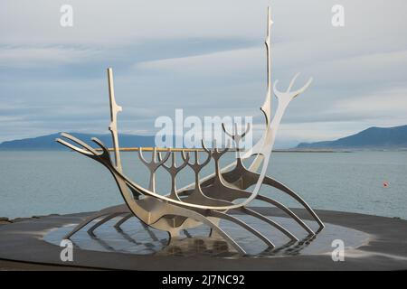 Reykjavik, Iceland - October 23. 2021: Artwork Solfarid at the coast Stock Photo