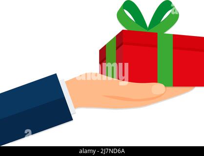 Hand holding out an gift box ready for you, vector illustration design. Eps 10 Stock Vector