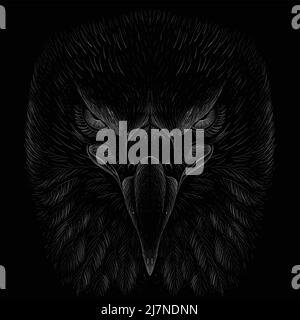The Vector logo eagle for tattoo or T-shirt design or outwear.  Hunting style raven background. This hand drawing is for black fabric or canvas Stock Vector