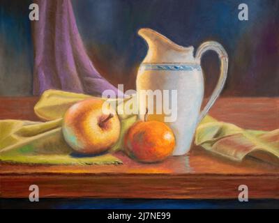 https://l450v.alamy.com/450v/2j7ne99/still-life-with-fruit-a-pitcher-and-some-drapery-traditional-painting-on-paper-2j7ne99.jpg