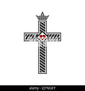 Christian illustration. Church logo. Cross of Jesus with a heart inside Stock Vector