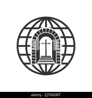 Christian illustration. Church logo. The cross of Jesus in the arch of peace, for the salvation of all nations. Stock Vector