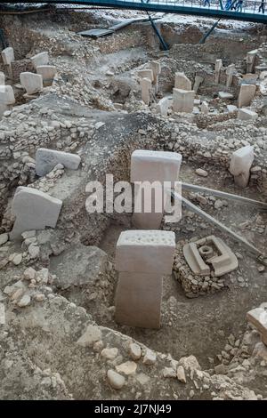 Göbekli Tepe (Gobeklitepe in English), a Neolithic archaeological site near the city of Sanliurfa in Turkey. It is the world's oldest known temple Stock Photo