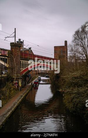 Viaduct over the Bridgewater Canal, Deansgate, Manchester, Greater Manchester, United Kingdom. Stock Photo