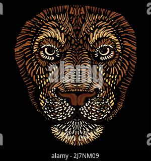 The Vector logo lion for tattoo or T-shirt print design or outwear.  Hunting style lions background. This hand drawing would be nice to make on the bl Stock Vector
