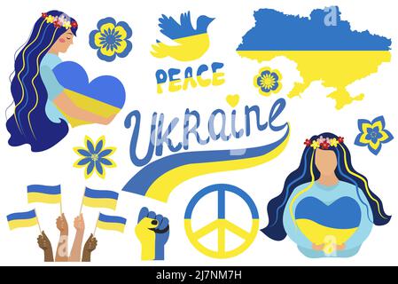 Save Ukraine stikers element set Stock Vector
