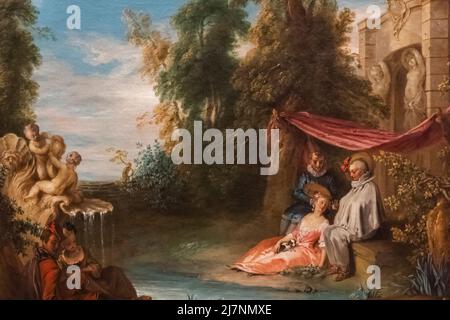 Painting titled 'Comedians by a Fountain' by German Artist Philip Mercier dated 1735 Stock Photo