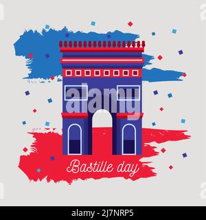 bastille day lettering with triumph arch Stock Vector