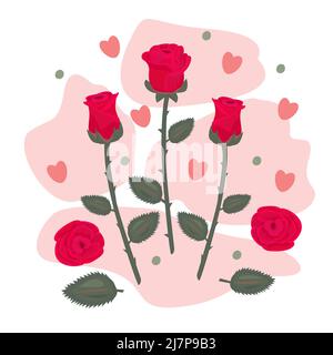 Composition of red roses, colorful illustration Stock Vector