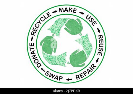 Circular Fashion, make, wear, repair, upcycle, swap, donate, recycle with eco clothes recycle icon sustainable fashion concept Stock Photo