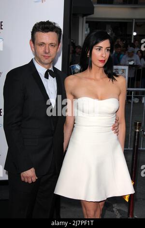 LOS ANGELES - MAY 15:  Michael Sheen, Sarah Silverman at the 'A Million Ways To Die In The West' World Premiere at Village Theater on May 15, 2014 in Westwood, CA Stock Photo