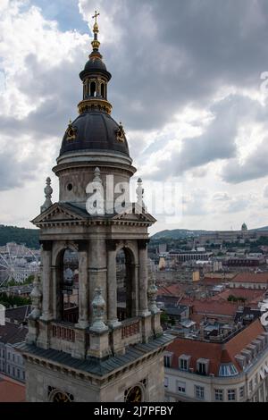 One of two towers on St. Peter's Basilica, Budapest, Hungary. Stock Photo