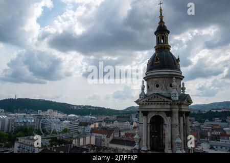 One of two towers on St. Peter's Basilica, Budapest, Hungary. Stock Photo