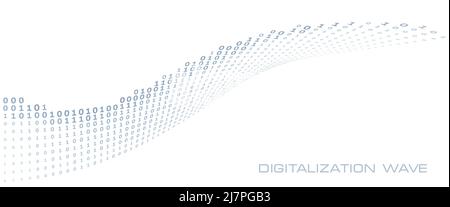 Digitalization wave. Curved line of ones and zeros. Digital vector graphics Stock Vector