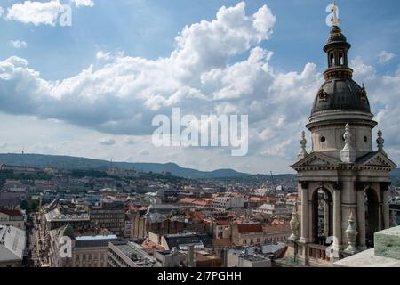 One of two towers on St. Peter's Basilica, Budapest, Hungary. Stock Photo