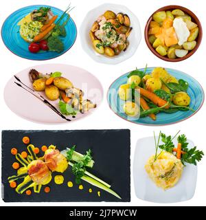 Assorted potato dishes on a white background Stock Photo