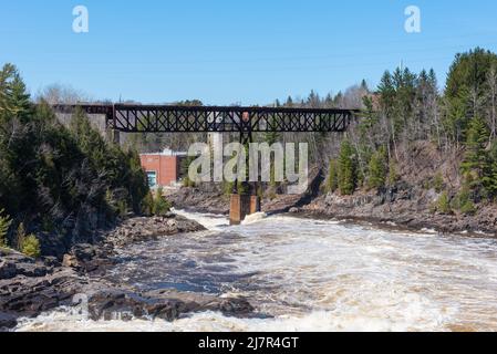 The St Maurice river at the Shawinigan devil’s hole during the spring, Quebec, Canada Stock Photo