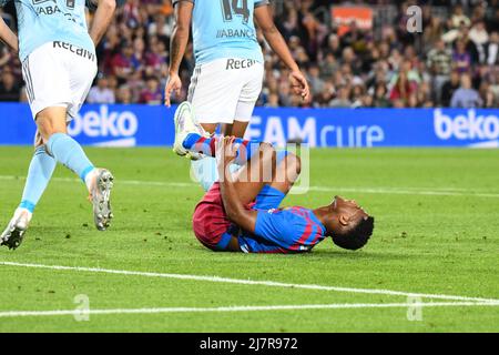 BARCELONA, SPAIN - MAY 10: Ansu Fati of FC Barcelona during La Liga match between FC Barcelona and RC Celta de Vigo at Camp Nou on May 10, 2022 in Barcelona, SPAIN. (Photo by Sara Aribo/PxImages) Stock Photo