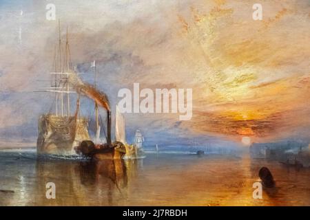 Painting titled 'The Fighting Temeraire Tugged to her Last Berth to be Broken up, 1838' by Joseph Mallord William Turner dated 1839 Stock Photo