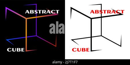 abstract minimal cube logo of lines in two versions 1 Stock Vector