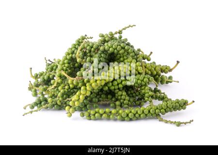 bunch of harvested black peppercorns, spicy and seasoning ingredient isolated on white background Stock Photo