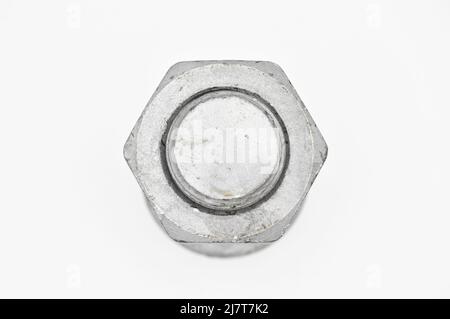 Galvanized steel metal with metric bolt and nut, isolated on white background Stock Photo