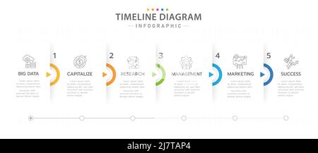 Infographic template for business. 5 Steps Timeline diagram calendar with arrows, presentation vector infographic. Stock Vector