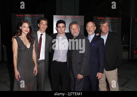 LOS ANGELES - OCT 6:  Melissa Benoist, Miles Teller, Damien Chazelle, Paul Reiser, JK Simmons at the 'Whiplash' Premiere at Bing Theatre At LACMA on October 6, 2014 in Los Angeles, CA Stock Photo