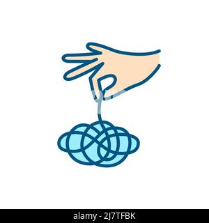 Untangling a messy knot. Metaphor of psychotherapy process. Pixel perfect, editable stroke color line icon Stock Vector