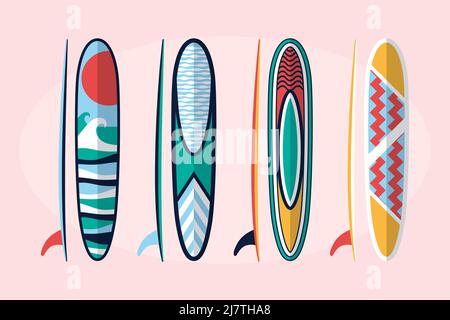 Flat design sup board set Vector illustration. Stock Vector