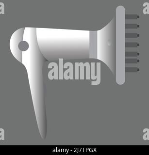 hair dryer brush illustration gray color. on gray background Stock Vector