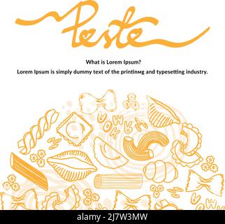 Vector vintage illustration of different types of paste. Hand-drawn banner. Great for menu, banner, flyer, business card, advertisement, there is room Stock Vector