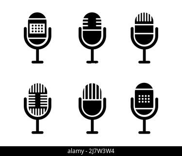 Microphone icon set isolated on white background. Podcast icon, voice recording. Retro microphone vector image. Stock Vector