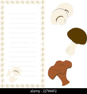 A set of rectangular frame and three graphic elements in the form of mushrooms. Great for notebook, inscriptions, lettering, napkins, towels, posters, banners. Stock Vector