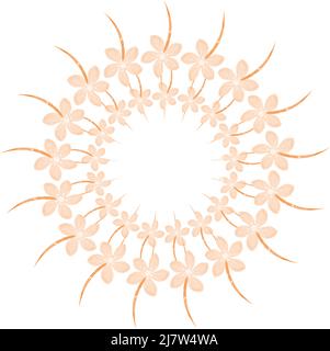 A round frame of flowers in trendy orange shades, done in a watercolor style. Great for napkins, towels, posters, banners. Abstract background.  Stock Vector