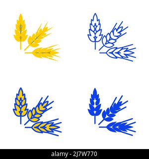 Cereals icon set in flat and line style. Ears of wheat, rye and barley symbol. Vector illustration. Stock Vector