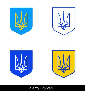 Ukraine coat of arms icon set in flat and line style. Vector illustration. Stock Vector