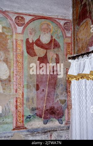 S. Antonio Abate  - affresco - pittore lombardo - XVI secolo  - Fontanella Grazioli (Mn) ,Italia,Santuario della Madonna della Malongola Stock Photo