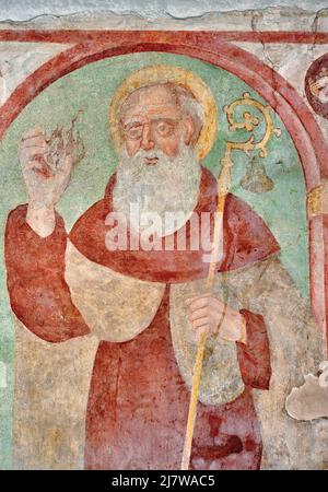 S. Antonio Abate  - affresco - pittore lombardo - XVI secolo  - Fontanella Grazioli (Mn),Italia, Santuario della Madonna della Malongola Stock Photo