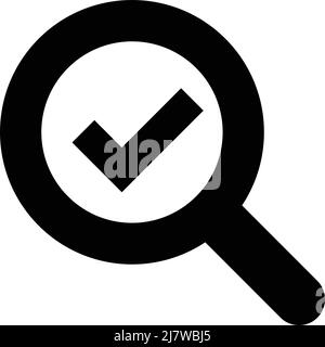 Check mark with magnifying glass icon in flat style. Loupe accept ...